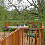 Deck is perched in the trees.