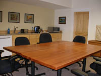 Our media room has large work table and luncheon/snack service