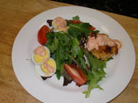 Delectable Dungeness crab cake with red pepper remoulade.