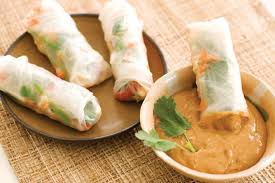 refreshing and delicious salad rolls with peanut dipping sauce.