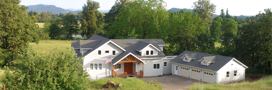 McKenzie Orchards B&B on a Spring evening overlooks the McKenzie River near Eugene Oregon.